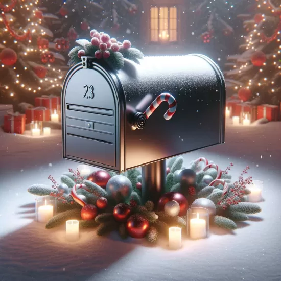 A snowy mailbox adorned with festive decorations, eagerly awaiting letters to Santa